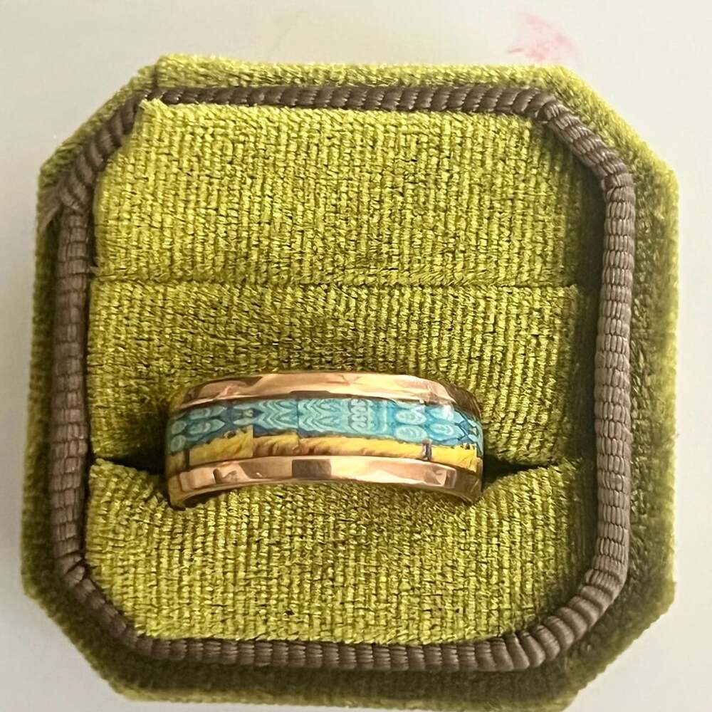 Rose Gold Tungsten 8mm Band with Turquoise Inlay Size 10